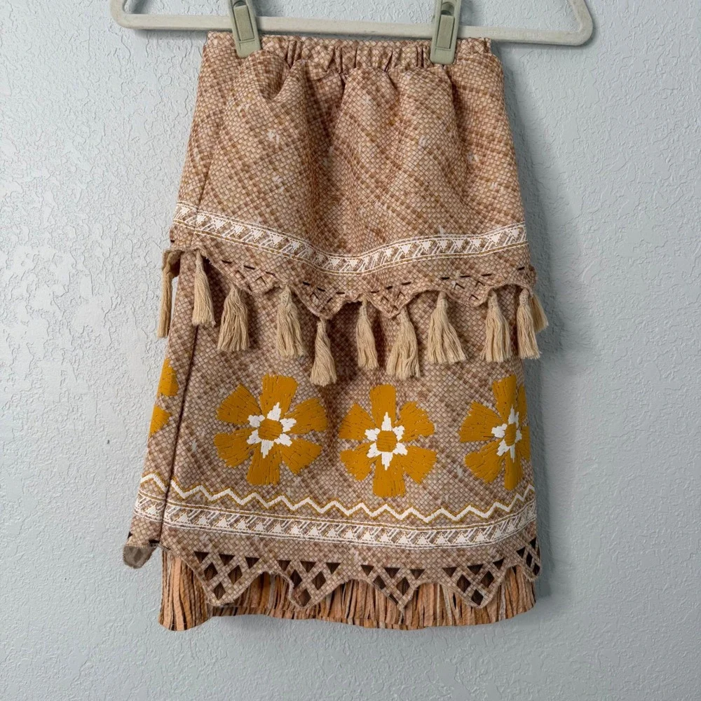 Disney Store Moana Costume Skirt Kids Size 5/6 Tapa Print Floral Tassels Brown - Picture 3 of 4